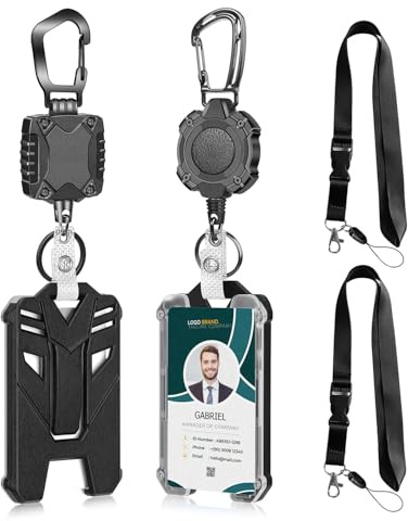 AIDSOTOU Badge Holder Retractable Clip Heavy Duty Carabiner Badge Reel Keychain with Breakaway lanyards for id Badges Cool Tactical ID Cards Holder
