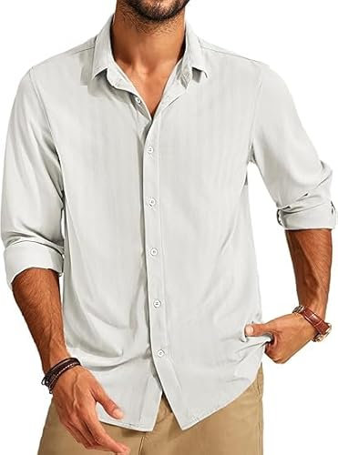 PJ PAUL JONES Men's Dress Shirts Long Sleeve Business Formal Shirt Regular Fit Non Iron Shirts L White