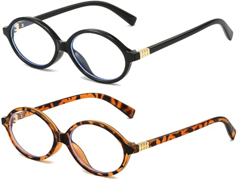 LJCZKA Ovale Blaulichtfilter Brille Damen Herren Kleine Ovale Brille Ohne Stärke y2k Anti-Müdigkeit für PC, TV und Handy