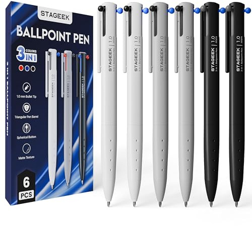 STAGEEK 6 PCS Multicolor Pen in One, Multi Colored Pen, 1.0mm Medium Point, Smooth Writing Colorful Retractable Pens for Office, School Supplies, Nursing Notes & Taking, Writing