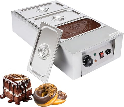 12KG Commercial Chocolate Tempering Machine with 30-80°C Temp Control | 1000W Electric Chocolate Melting Pot, Stainless Steel 3-Tank Hot Chocolate Machine, Anti-Dry Burn for Baking & Candy Making