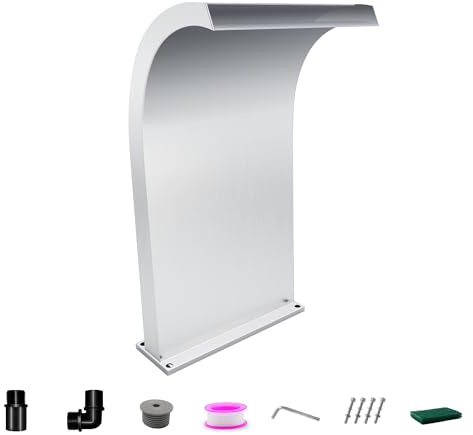 LONGRUNNEW Wasserfall Überlauf Edelstahl Pool Brunnen gebogen mit Zubehör, Teich Wasserfälle S-förmig Outdoor Wasser Überlauf Brunnen Kit für Garten Terrasse Schwimmbad Dekoration-51cm Höhe