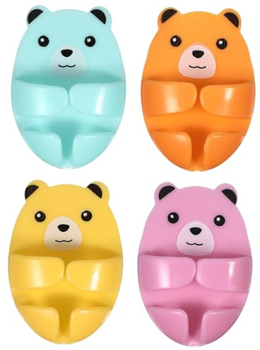 OSALADI Self-Adhesive Plug Holder Hooks 4Pcs Durable Plastic Small Wall Hooks for Electrical Plug and Cable Management Cute Bear Design for Kitchen Appliance Cord Organization