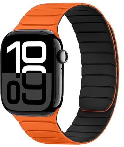 Tasikar Magnetic Straps Compatible with Apple Watch 42mm(Series 11/Series 10) 41mm 40mm 38mm Soft Silicone Replacement Loop Wristband for iWatch SE Series 11 10 9 8 7 6 5 4 3, Orange-Black