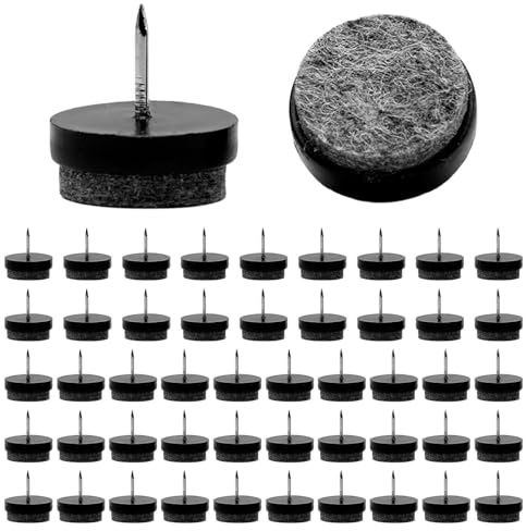 50 Stück Filzgleiter für Stühle, Filzgleiter Nagel, Möbelgleiter mit Nagel, Stuhl F-ilzgleiter Schrauben rund, Ø 22 mm Stuhlgleiter zum Nageln für Laminat Parkett Sessel(Color:Schwarz)