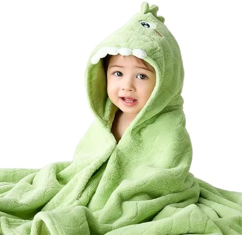 saerryor Baby-Kapuzenhandtuch mit Druckknopf, großer grüner Dino-Bademantel, Badeponcho, Handtuch, weich, saugfähig, zum Schwimmen nach dem Baden