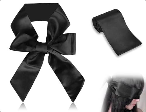 Emezddo Benda in raso, maschera per dormire morbida, maschera per gli occhi da viaggio, benda regolabile, utilizzata per Donne, Uomini, Adulti, Coppie, Casa, Ufficio all'aperto, Volo, Pisolino (Nero)