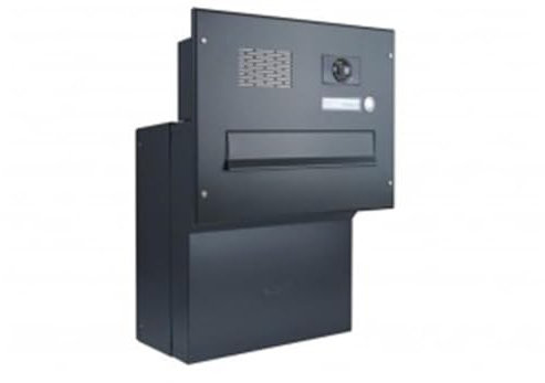 Kamera Mauerdurchwurf Briefkastenanlage in RAL 7016 mit Videostation Busch-OneTouch (7) in weiß mit Unterputzmontagedose - F-04