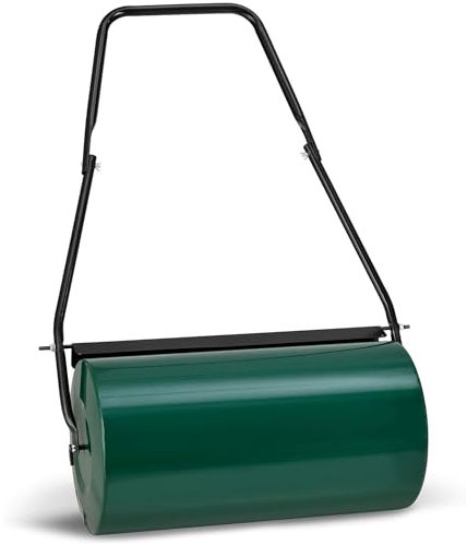 46L Heavy Duty Lawn Roller – Garden Lawn Roller Water or Sand Filled Drum, Galvanized Steel Construction, Scraper Bar & Collapsible Handle for Levelling Uneven Ground – Green (46 Liter) (46L)