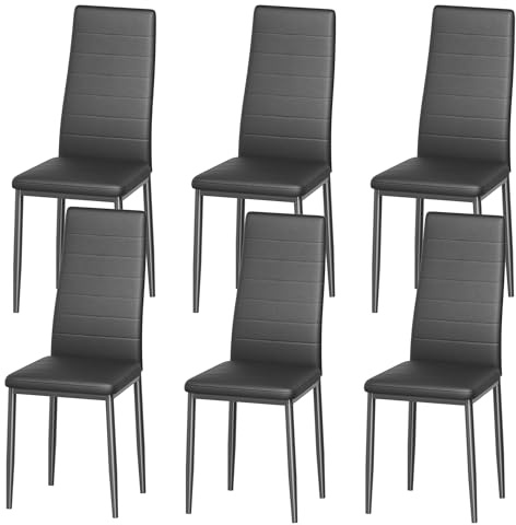 DEWINNER Sedia da pranzo nordica (set da 6), design ergonomico, gambe in metallo, imbottita vintage, sedia da cucina casual con cuciture, nero