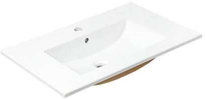 NUESTRA VIDA Vasque À Encastrer, Lavabo à poser 70 Lavabo en Porcelaine pour Salle de Bain Rectangulaire, Blanc Brillant 71×46×16 cm