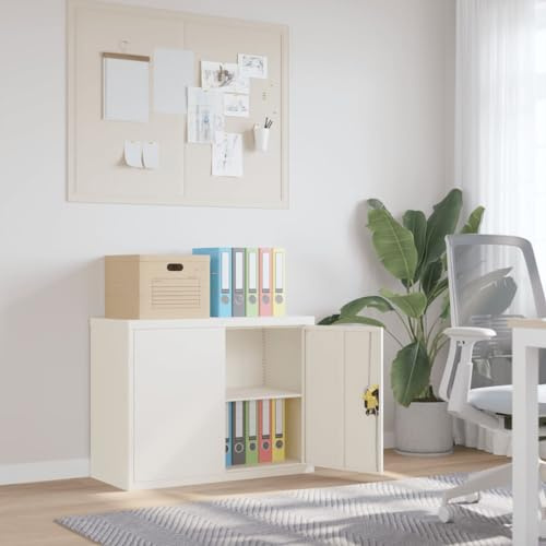 Emmtore Aktenschrank Büroschrank mit Einlegeböden, Abschließbar Metallschrank Schrank mit Türen, Aufbewahrungsschrank Büromöbel Weiß 90x40x70 cm Stahl