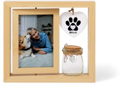 Cadre photo commémoratif personnalisé pour animaux de compagnie avec bouteille en verre pour cendres/poils d'animaux, photo et nom personnalisés Cadre photo commémoratif en bois pour chat et chien