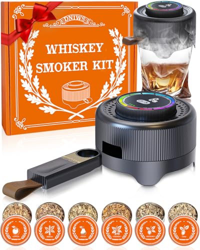 Electric Whiskey Smoker Kit with Adjustable Smoke Levels ＆ LED Timer Ring, Rechargeable Cocktail Smoker Kit with 6 Wood Chips, Old Fashioned Smoker Kit, Bourbon Gifts for Men, Dad, Husband, Black