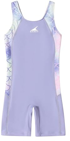 ADUDVLO Girls Swimming Costume – Quick Dry One Piece Bathing Suit, Comfortable & Stretchy Solid Color Swimwear for Ages 5-16 (UK, Age, 5 Years, 6 Years, Regular, Purple)