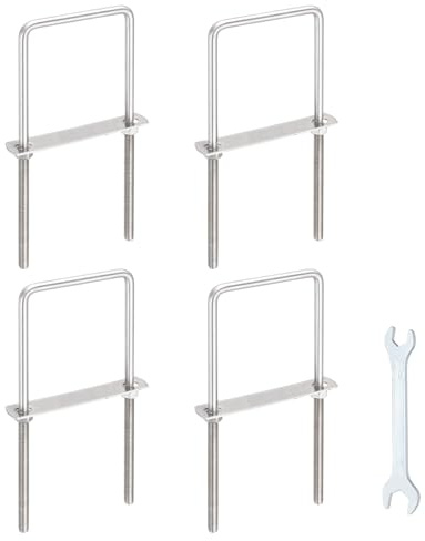sourcing map 4 Sets M8 Square U-Bolts, 3.19(81mm) Inner Width 7.9(200mm) Length 304 Stainless Steel U Clamp Bolts with Nuts, Plates and Wrench for Trailer Ski Boat Fishing Boat
