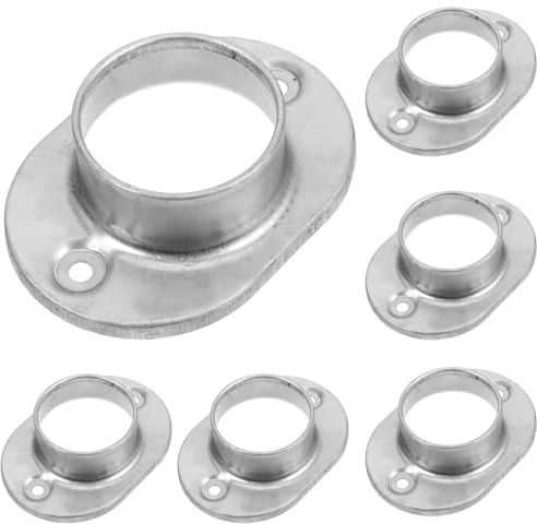 DEARMAMY Bases de Anclaje para Poste Redondo de 48 MM Base de Tubo Zincado de Acero Galvanizado Soporte de Pasamanos Brida para Suelo Kit 6 Piezas para Barandilla de Terraza Resistente