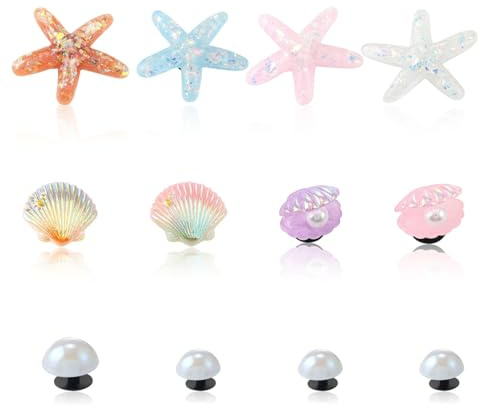 KAFZEL 12 PiècesBreloques pour chaussures d'été, Coquillage decoration, Décorations de Plage pour l'été Charmes, Breloque de Chaussures Accessoires de Bricolage Charm Pins Chau-ssures