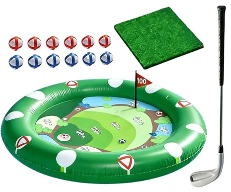 Float Golf - Uppblåsbara vattenspel | 120 x 120 x 16 cm poolflottor, klibbig bollmålsats, golfträning på bakgården, sportobjektivkit