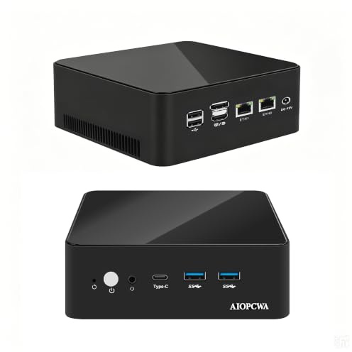 AIOPCWA Mini PC Alder Lake-N95 (up to 3.40GHz), 2× 2.5GbE i226-V LAN Mini Desktop Computer, Barebone DDR5, Dual NVMe, HD+DP+Type-C, Micro PC Box for Office Home Business NAS Firewall