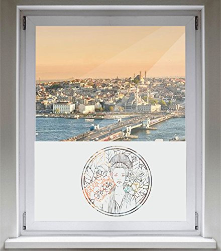INDIGOS UG Sichtschutzfolie Glasdekorfolie Fensterfolie mit Motiv satiniert Blickdicht - d124 hübsche Frau Ornament - 1000 mm Länge - 500 mm Höhe Viereck - selbstklebend - matt