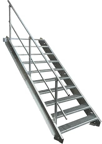 Stahltreppe Industrietreppe Aussentreppe Treppe 10 Stufen-Breite 70cm Variable Geschosshöhe 150-200cm mit einseitigem Geländer