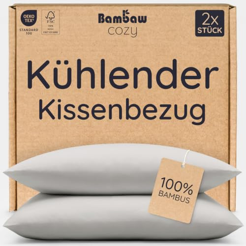 Bambaw Kissenbezüge 65x65 Bambus, 2-er Pack, 100% nachhaltige Bambusfasern, antibakterielle und antiallergische Bettwäsche, weicher und atmungsaktiver Kissenbezug, Oeko-Tex Zertifiziert (Grau)