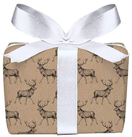 5er Set Geschenkpapier Bögen Hirsch Retro Kraftpapier Look natur Weihnachtspapier Geschenke Adventskalender, PEFC zertifiziertes Papier, 50 x 70 cm