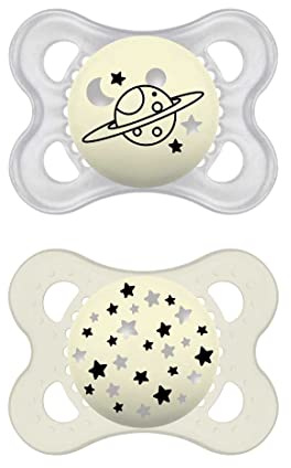 MAM Original Night Luminous Dummy im Set von 2 SkinSoft Silikon mit Soother Bag