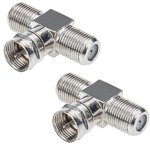 RFAdapter Coaxial Cable Splitter, TV Splitter 2 in 1 Out 2-Pack F Type RG6 Male to 2 F Female 3 Way Cable Splitter Coax T Connector Adapter for Video VCR Antenna Cable Satellite