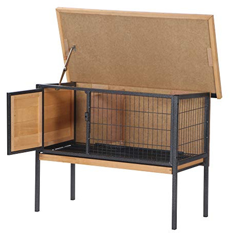 PawHut Conigliera da Esterno in Legno Gabbia per 1-2 Conigli, Roditori, Cincillà o Porcellini d'India 91.5x45x70cm