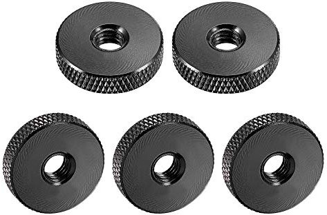 sourcing map Flat Knurled Nut - M6 x 20mm x 5mm Thumb Nuts Lock Adjusting Nuts Aluminum Alloy Black 5Pcs