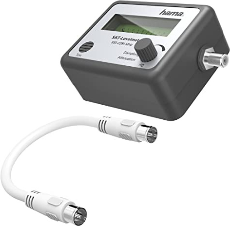 Hama | Localizador de satélites analógico con Conectores F | Medidor de intensidad de señal para orientar antenas parabólicas de forma rápida y precisa con pantalla analógica, Negro