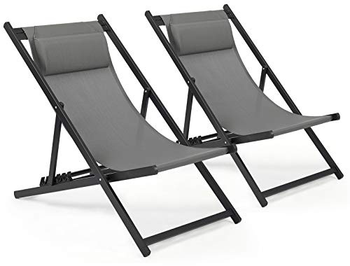 Mondeer Liegestuhl Klappbar, Baumwolle, Grau, 104x58x95 TANGYI04