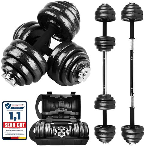 unycos - Manubri Regolabili con Dischi 30 kg【E-Book + Valigetta】Coppia di Pesi con Barra di Collegamento Antiscivolo per Uomini/Donne, Allenamento, Palestra in Casa, Fitness (Iron Transformer)