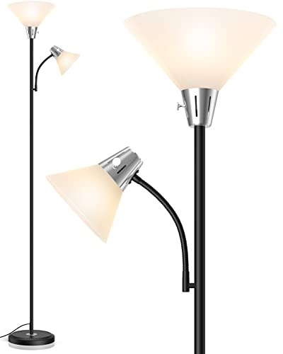 LEPOWER Floor Lamp, Standing Lamp Replaceable 3000K Energy-Saving, Lamp for Living Room with Adjustable Reading Light, Modern Bright Floor Lamp for Bedroom, Living Room, Office