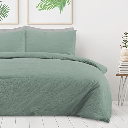 Sleepdown 100% Reine Baumwolle, einfarbig, Salbeigrün, Bettbezug, Bettwäsche-Set, weich, pflegeleicht – King-Size-Bett (230 x 200 cm)