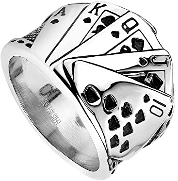 Treuheld® Silberner Ring mit Poker- / Kartenspiel | Große Größen [01.] 60