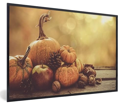 MuchoWow Poster Bilder Wanddeko Deko Wohnzimmer 90x60 cm Kürbis - Herbst - Tannenzapfen - Obst - Apfel