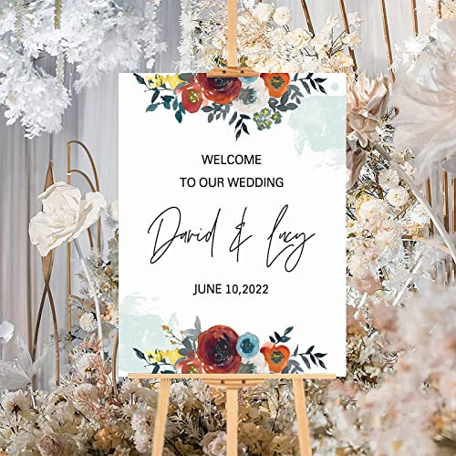 Individuelles Holzschild für Hochzeiten, rotes Blumenmuster, rustikales Holz, Willkommensschild, schickes Hochzeitsempfang, Zeremonie, Schild für Feier, Verlobung, Brautparty, Dekoration, 45,7 x 61 cm