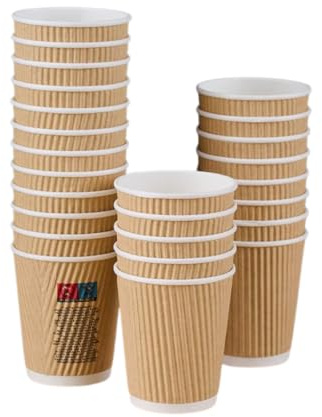 ABENA Ripple Wall Hot Paper Cup, 400ml, Pack of 25, Disposable Paper Cups | Insulated Walled Cups, Disposable Hot Drink Cups, Tea & Coffee Cups, Ideal for Cafés, Catering, Events, Offices & Takeaway
