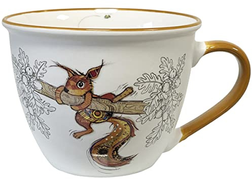 KIUB Bol timbale avec une anse - Motif ecureuil sur sa branche - matière porcelaine fine - contenance 550ML