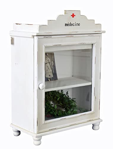 Shabby Chic Medizinschrank „Villa Arabella“ – Nostalgischer Wandschrank mit Glastür & 2 Regalböden (50×35×18 cm) aus altem Holz mxa061 Palazzo Exklusiv