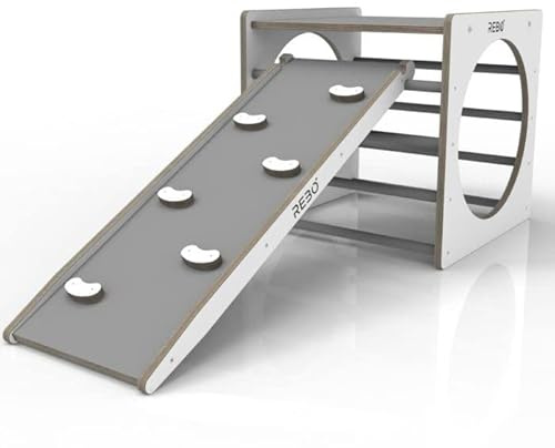 Rebo® Montessori Pikler Style Climbing Cube & Ramp | Outdoor Toys | Easy to Assemble, Reversible Ramp Slide, Perfect for Kids Indoor Play, Modular Design
