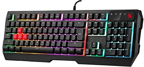 A4tech Bloody B140N QWERTY Gaming Keyboard 1000 Hz Ultrapolling Neon Backlight 7 Multimedia Navigation Keys Plug & Play USB Port Wired 1.8 m Cable Length