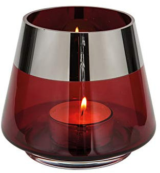 CULT at home Fink Windlicht Teelichthalter klein - Weihnachtsdeko - Geschenke für Frauen - Deko Weihnachten Adventsdeko - Tischdeko Hochzeit rot mit Silber farbenem Rand - Höhe 13 cm