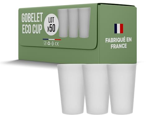 SPARKLERS CLUB Gobelet Réutilisable Ecocup 30 cl Givré Lot de 50 | Polypropylène Sans BPA, Fabriqué en France, Translucide Givré, 100 Lavages Lave-Vaisselle, Empilable, Recyclable
