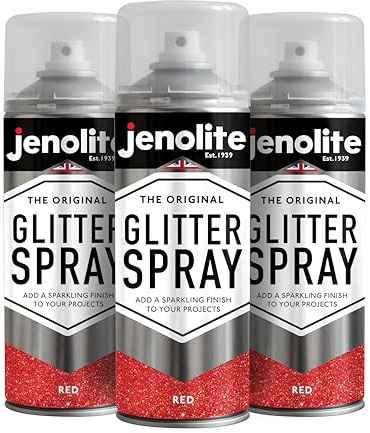 JENOLITE Glitzer-Farbspraydose | ROT | 3 x 400ml | Glitzerfarbe | Multi-Oberfläche | Ideal für Bilderrahmen, Spiegel, und Kunsthandwerk