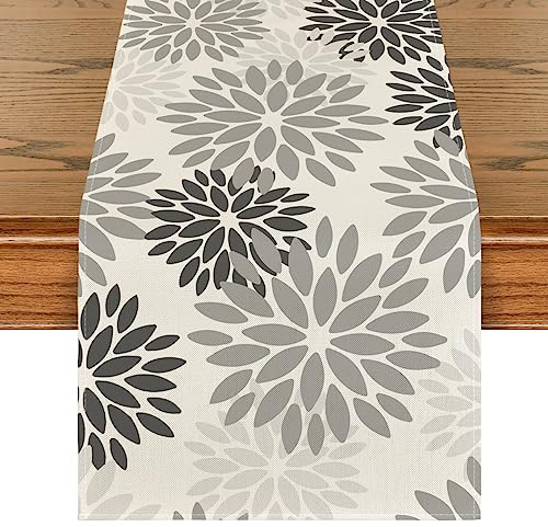 Artoid Mode Blumen Grau Dahlien Herbst Tischläufer, Saisonnal Sommer Küche Tisch Dekoration Drinnen Urlaub Party Dekor 40x100 cm