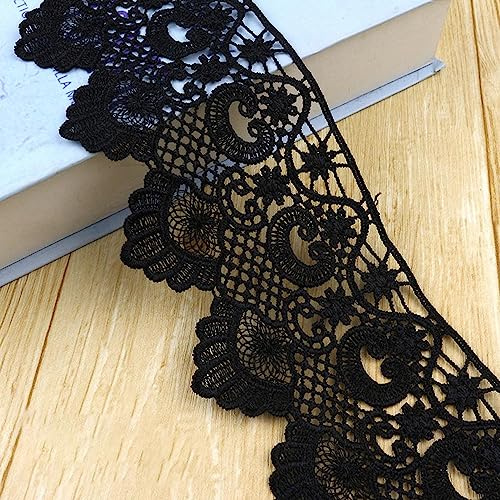 Wambere 2 m 10 cm Breite Gestickte Wasserlösliche Spitze,Vintage Häkelband Spitze Borte Häkelspitze Häkel-Borte Spitzenband für DIY Nähen Handwerk Hochzeit Deko Scrapbooking Geschenkbox,Schwarz